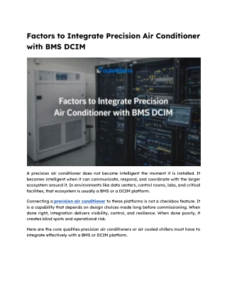 Factors to Integrate Precision Air Conditioner with BMS DCIM