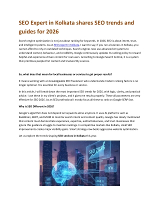 SEO Expert in Kolkata shares SEO trends and guides for 2026