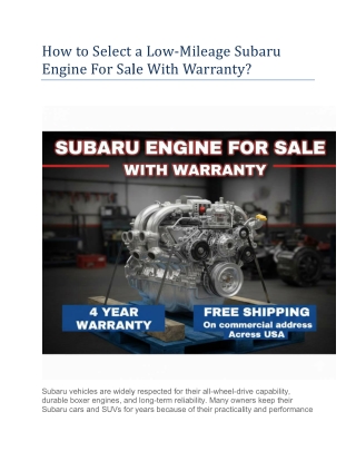 How to Select a Low-Mileage Subaru Engine For Sale With Warranty?