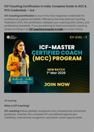 ICF Coaching Certification in India Complete Guide to ACC & PCC Credentials — ILA