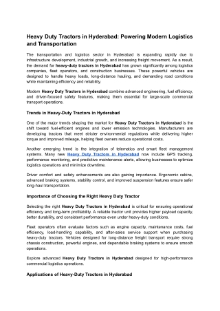 Heavy Duty Tractors in Hyderabad_ Powering Modern Logistics and Transportation