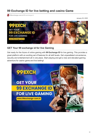 99 Exchange ID for live betting and casino Game