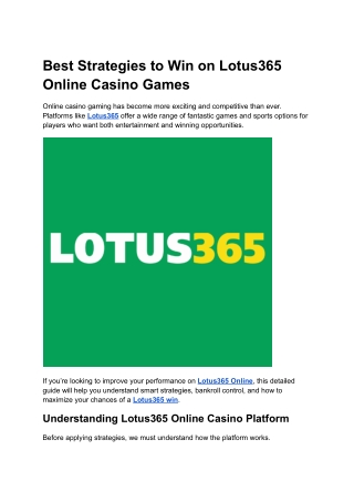 Best Strategies to Win on Lotus365 Online Casino Games