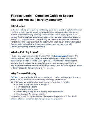 Fairplay Login – Secure & Fast Access Guide _ Fairplay