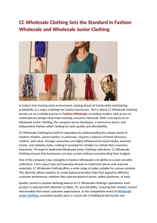 CC Wholesale Clothing Sets the Standard in Fashion Wholesale and Wholesale Junior Clothing