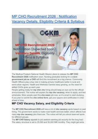 MP CHO Recruitment 2026 _ Notification Vacancy Details, Eligibility Criteria & Syllabus