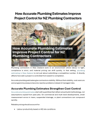 How Accurate Plumbing Estimates Improve Project Control for NZ Plumbing Contract