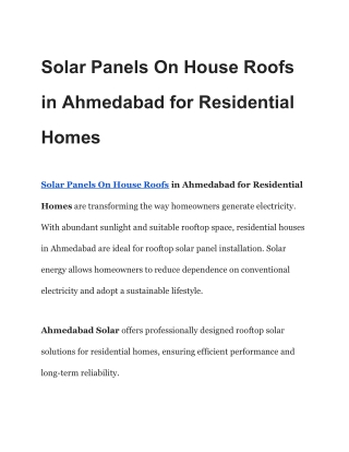 Solar Panels On House Roofs in Ahmedabad for Residential Homes