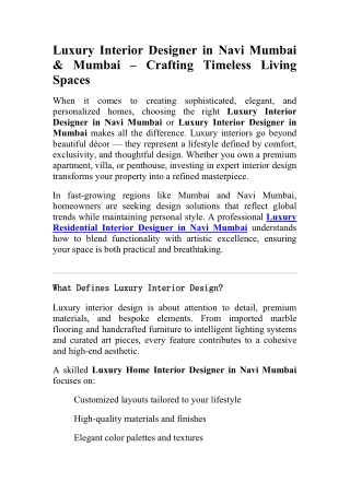 Luxury Interior Designer in Mumbai Elegant Residential Spaces