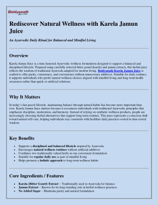 Rediscover Natural Wellness with Karela Jamun Juice – Ayurvedic PDF Guide