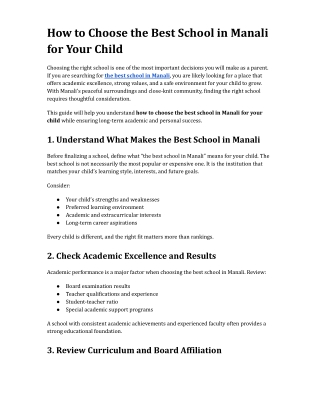 Best School in Manali 2026: How to Choose the Right One for Your Child