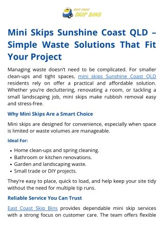 Mini Skips Sunshine Coast QL