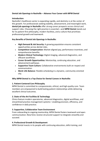 Dental Job Openings in Nashville | MPM Dental