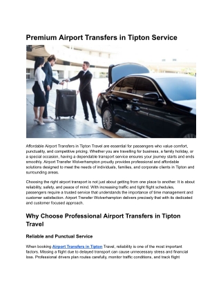 Premium Airport Transfers in Tipton Service