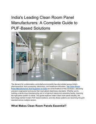 India's Leading Clean Room Panel Manufacturers_ A Complete Guide to PUF-Based Solutions