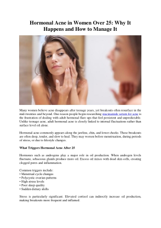 Hormonal Acne in Women Over 25- Why It Happens and How to Manage It
