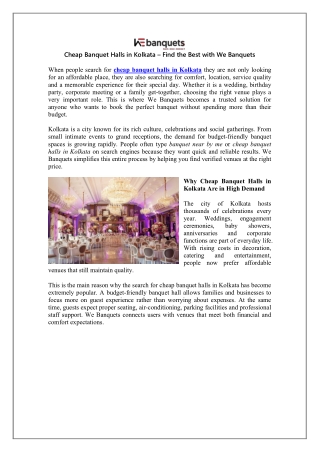 Cheap Banquet Halls in Kolkata Find the Best with We Banquets
