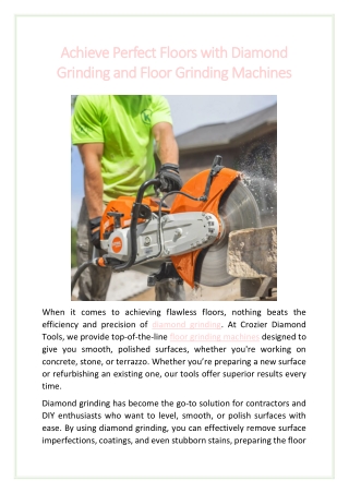 Achieve Perfect Floors with Diamond Grinding and Floor Grinding Machines