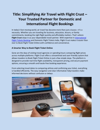 Simplifying Air Travel with Flight Crust – Your Trusted Partner for Domestic and International Flight Bookings