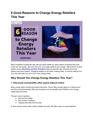 6 Good Reasons to Change Energy Retailers This Year