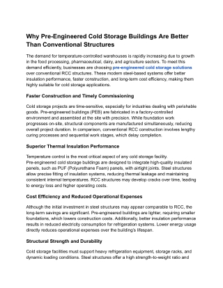 Why Pre-Engineered Cold Storage Buildings Are Better Than Conventional Structures