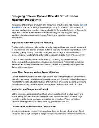 Designing Efficient Dal and Rice Mill Structures for Maximum Productivity