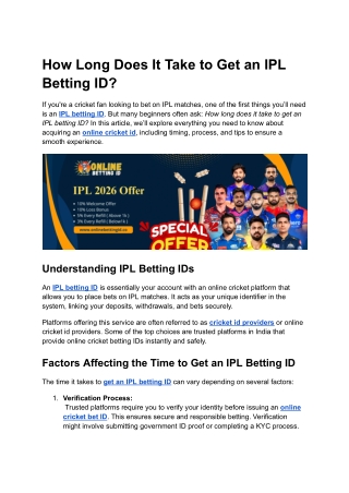 How Long Does It Take to Get an IPL Betting ID
