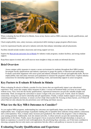 Best B School in Shimla: How to Evaluate MBA Outcomes, Faculty, and Industry Con