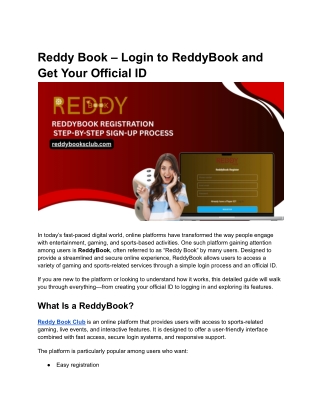 Reddy Book – Login to ReddyBook and Get Your Official ID
