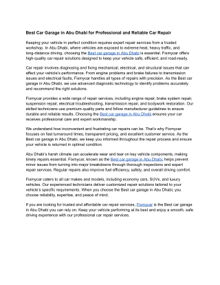 Best Car Garage in Abu Dhabi for Professional and Reliable Car Repair