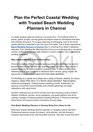 Plan the Perfect Coastal Wedding with Trusted Beach Wedding Planners in Chennai