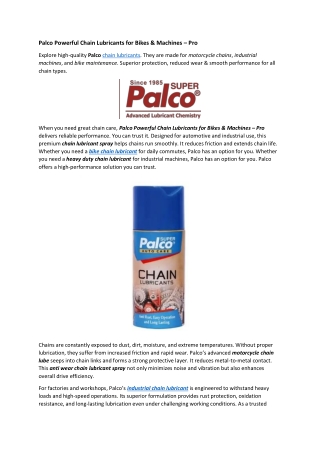 Palco Powerful Chain Lubricants for Bikes & Machines – Pro