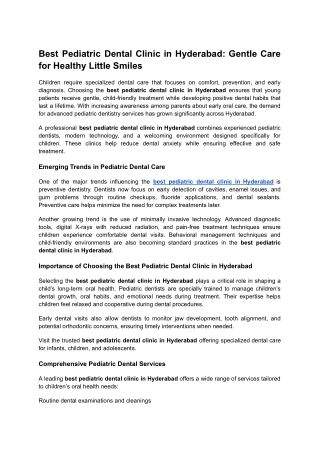 Best Pediatric Dental Clinic in Hyderabad_ Gentle Care for Healthy Little Smiles