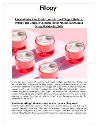 Revolutionize Your Production with the Fillogy® Modular System The Ultimate Cosmetic Filling Machine and Liquid Filling