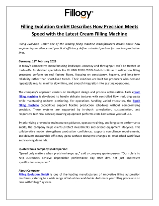 Filling Evolution GmbH Describes How Precision Meets Speed with the Latest Cream Filling Machine
