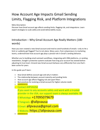 How Account Age Impacts Gmail Sending Limits, Flagging Risk, and Platform Integrations