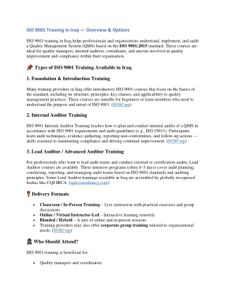 ISO 9001 Training in Iraq