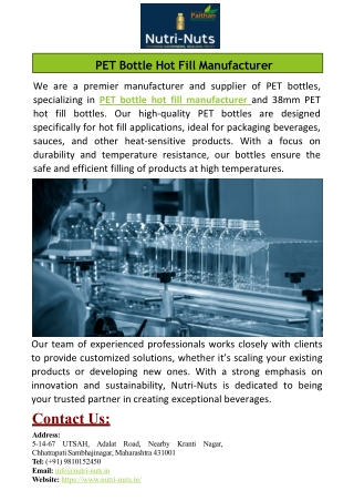 PET Bottle Hot Fill Manufacturer