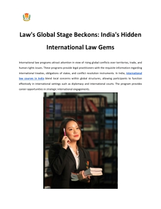 Law's Global Stage Beckons India's Hidden International Law Gems