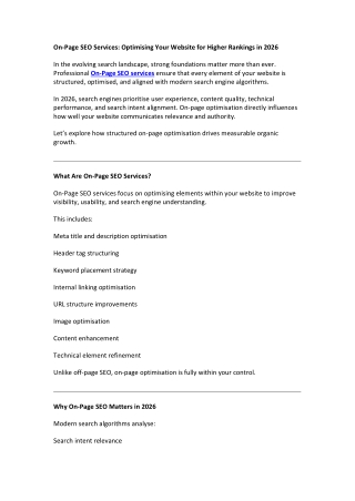 On-Page SEO Services: Optimising Your Website for Higher Rankings in 2026