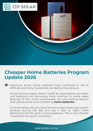 Cheaper Home Batteries Program Update 2026