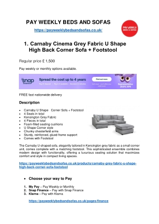 U-Shape Sofas Pay Weekly Finance with Flexible Payment Options