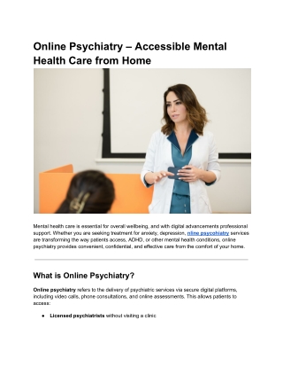 Online Psychiatry – Accessible Mental Health Care from Home