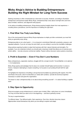Entrepreneurial Success Tips by Micky Ahuja