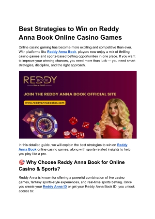 Best Strategies to Win on Reddy Anna Book Online Casino Games
