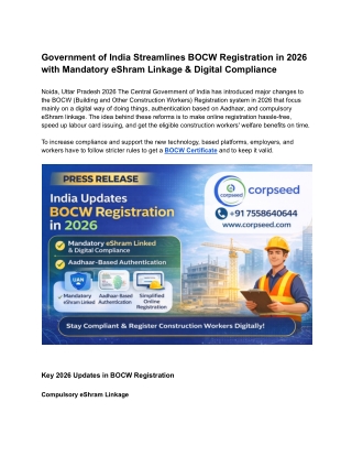 BOCW Registration in 2026 with Mandatory eShram Linkage