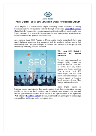 Akshi Digital Local SEO Services in Dubai for Business Growth