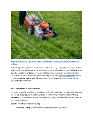 Keeping Your Outdoors Beautiful    Expert Lawn Mowing in Berwick & Garden Maintenance in Boneo