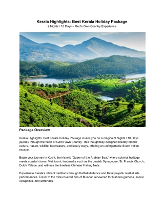 Kerala Highlights_ Best Kerala Holiday Package | 9 Nights 10 Days Tour Itinerary