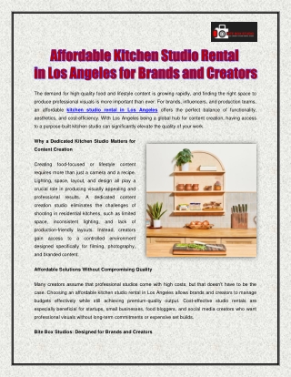 Affordable Kitchen Studio Rental in Los Angeles for Brands and Creators